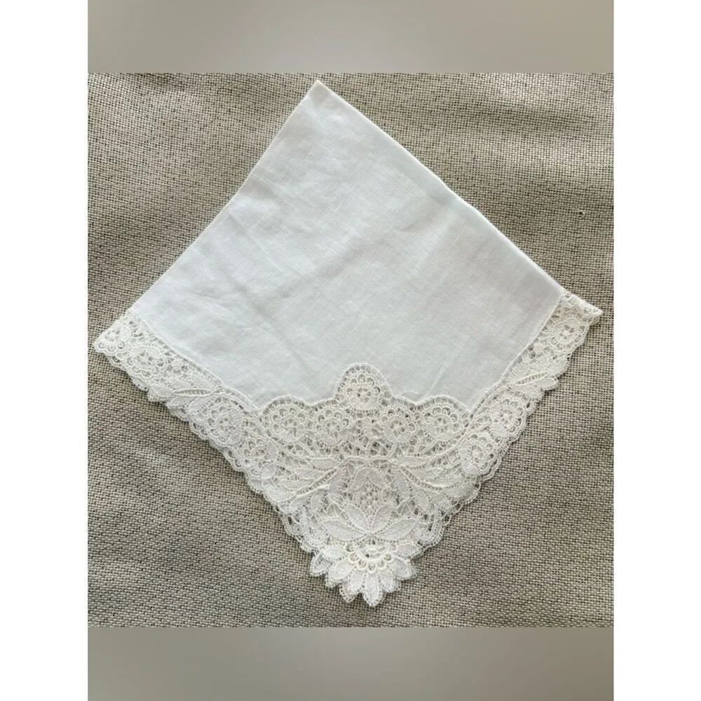 Vintage Lace Handkerchief Cream Floral Border Hankie As Is